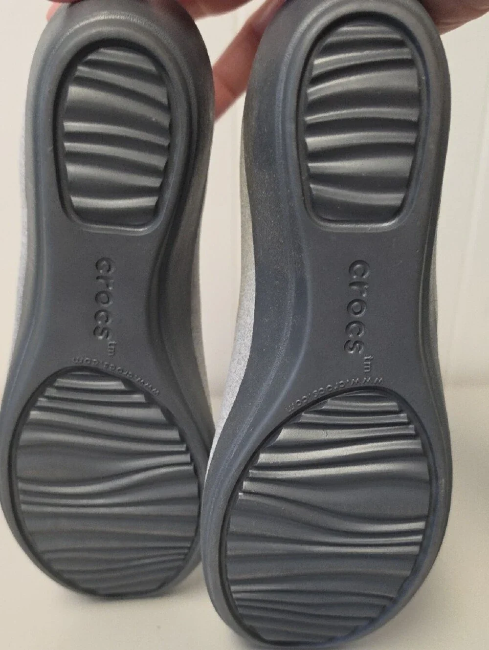 CROCS Light Gray Wedge Flats with Dark Gray Sole